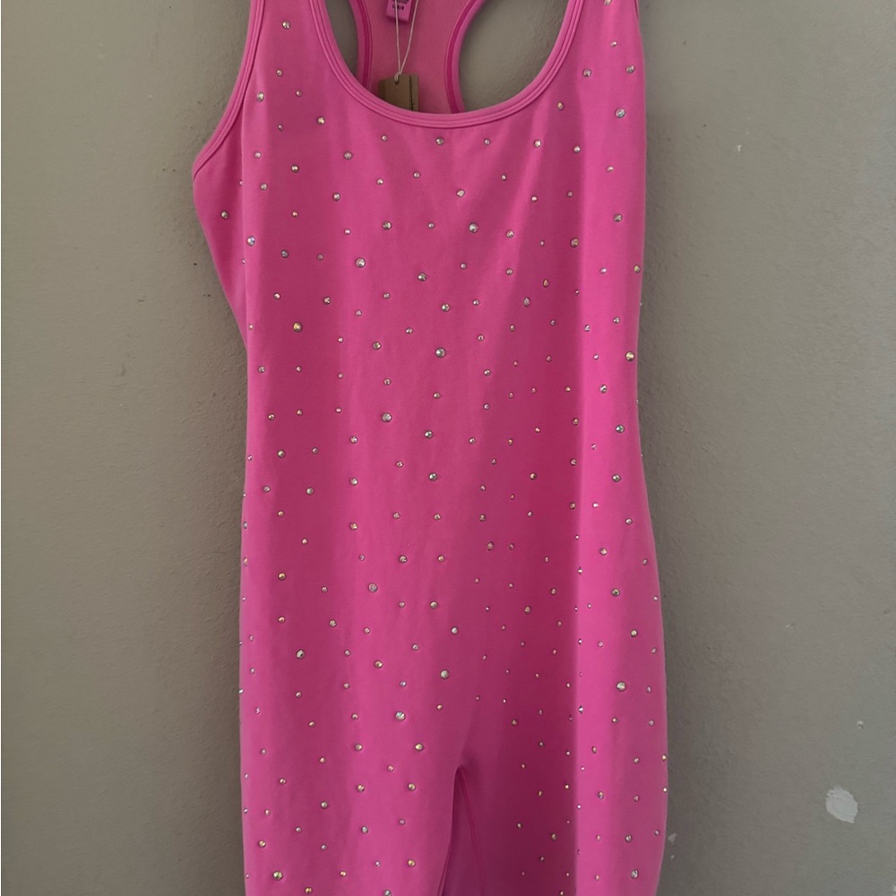 SKIMS Pink Rhinestone Bodysuit